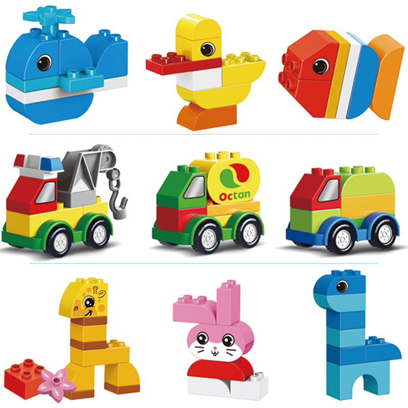 儿童玩具拼搭积木 卡通造型汽车大颗粒积木 宝宝diy拼装积木