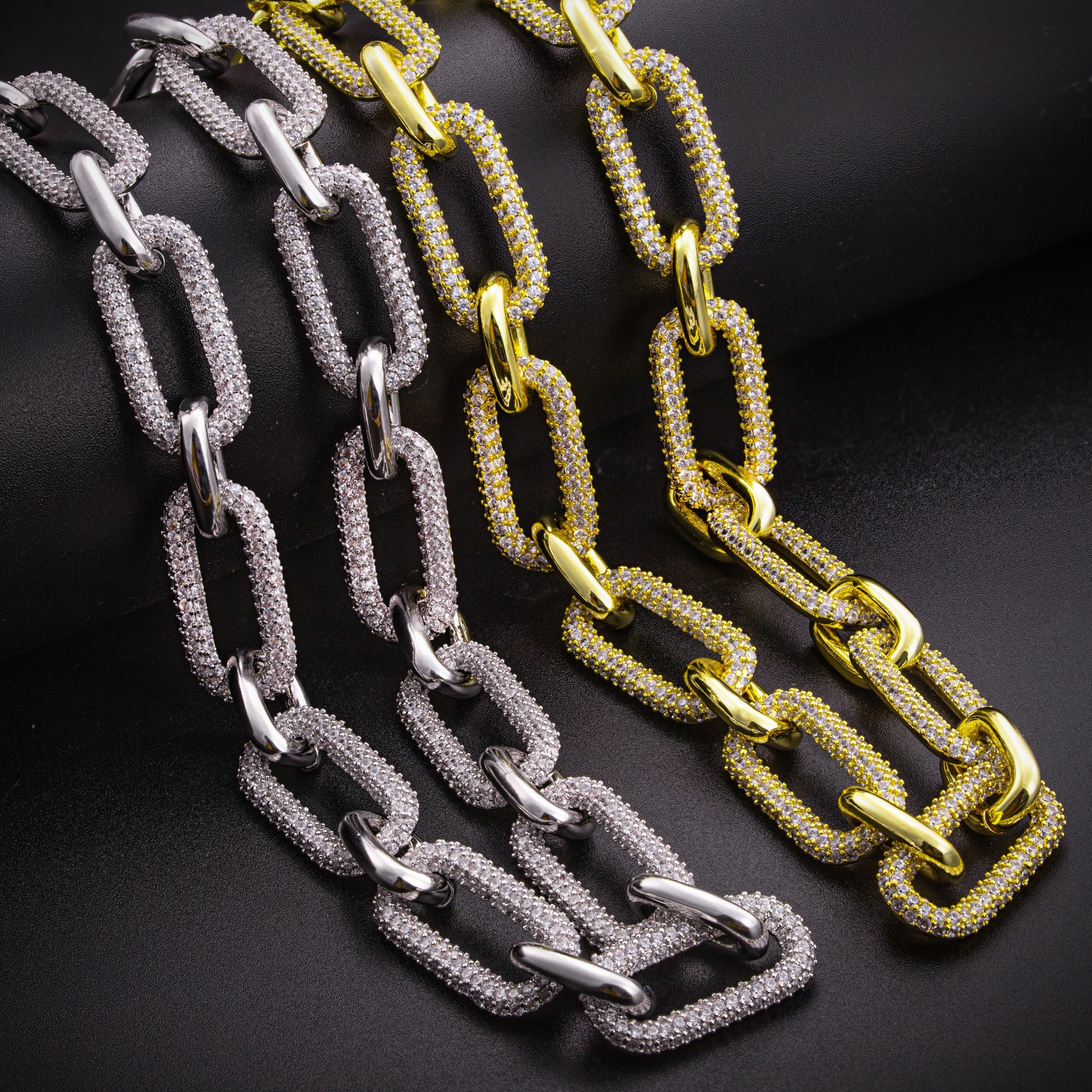 男士嘻哈圆环满钻项圈9999银项链锆石环环相扣xianglian necklace