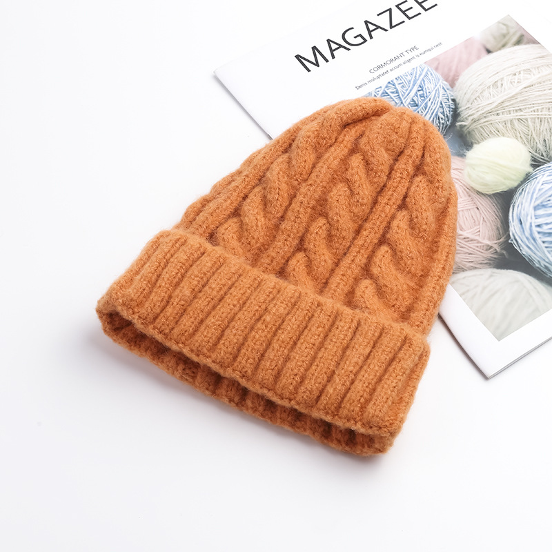 Plain Twisted Winter Warm Wool Knitted Hat Hot Selling Korean Fashion Cashmere Knitted Jacquard Hat