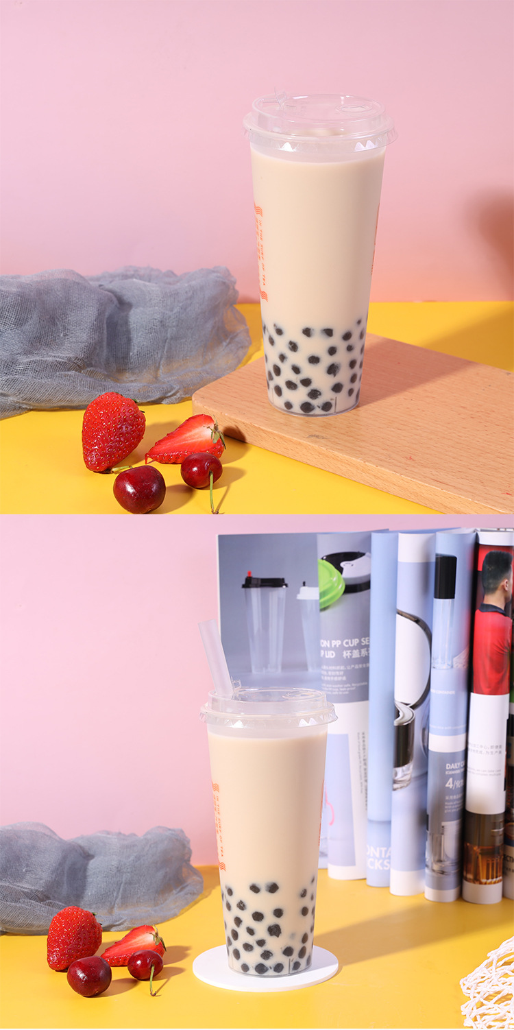 90口径加厚一次性现货奶茶杯果汁塑料杯360ml-700ml带盖定可定制