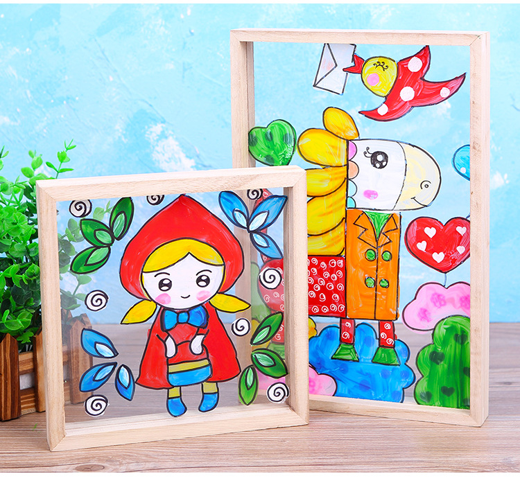 实木亚克力玻璃画框相框儿童幼儿园diy绘画创意涂鸦手绘美术材料