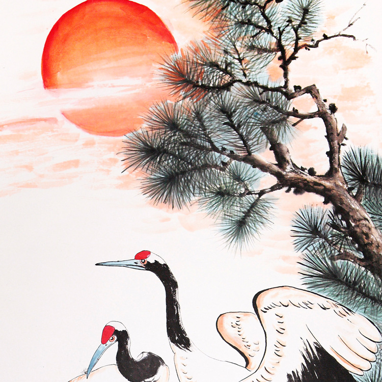 松鹤延年仙鹤图字画祝寿送老人玄关书房卷轴画中堂画客厅装饰挂画