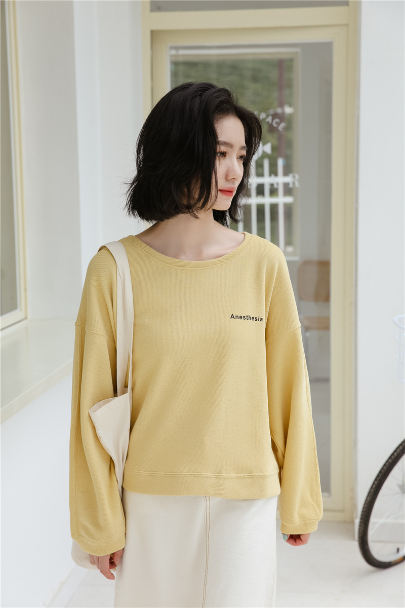 ins卫衣女2020秋冬新款韩版学院风百搭字母宽松长袖短款圆领上衣