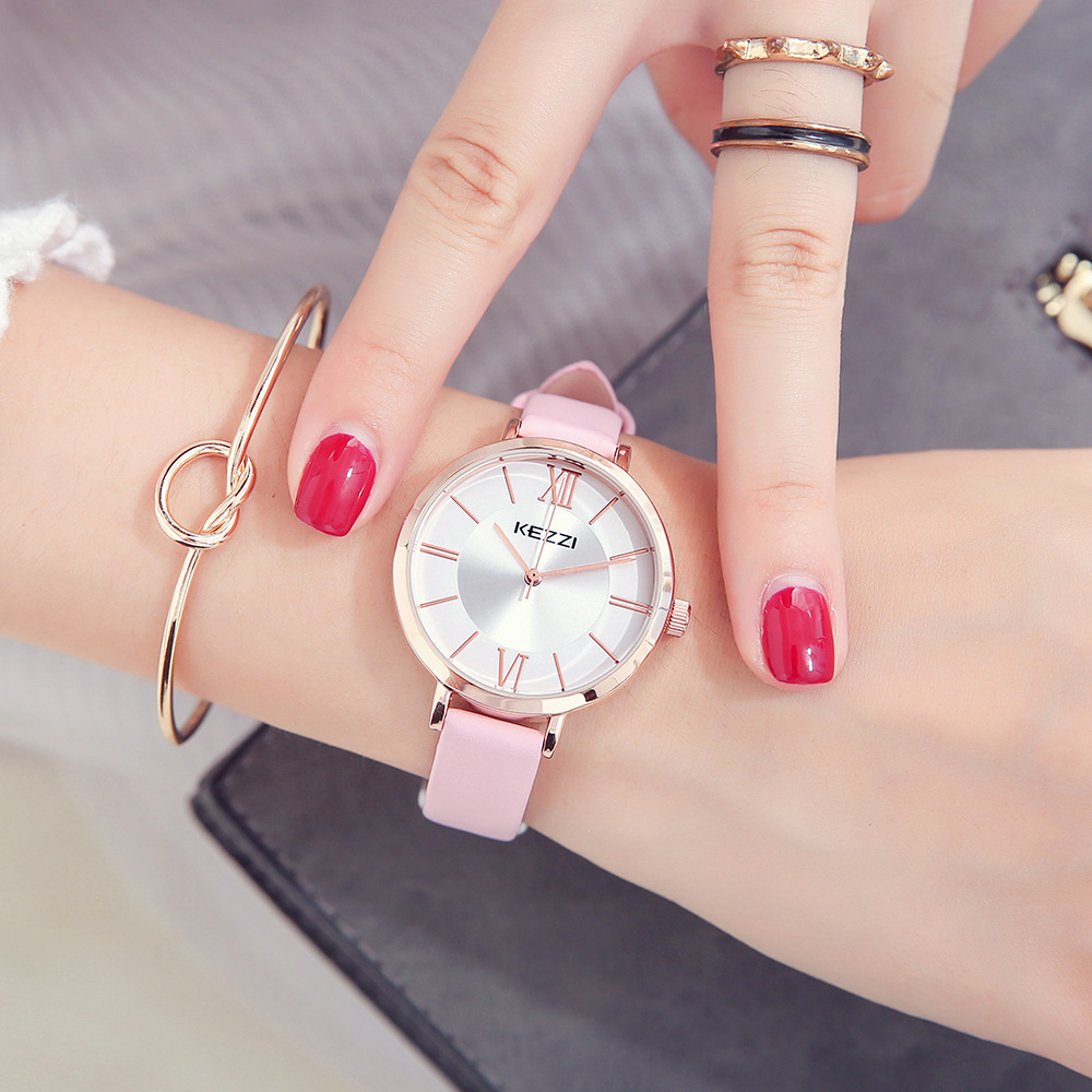 kezzi珂紫时尚女生手表韩系甜美少女石英表 简约百搭皮带手表批发