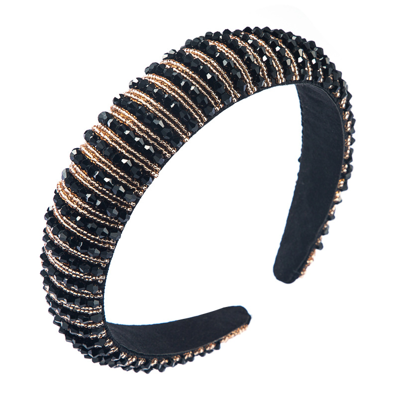 Heming Headband European and American Hand-Woven Beads Headband Female Baroque Sponge Hair Tie Korean Simple Face Wash Hair Accessories