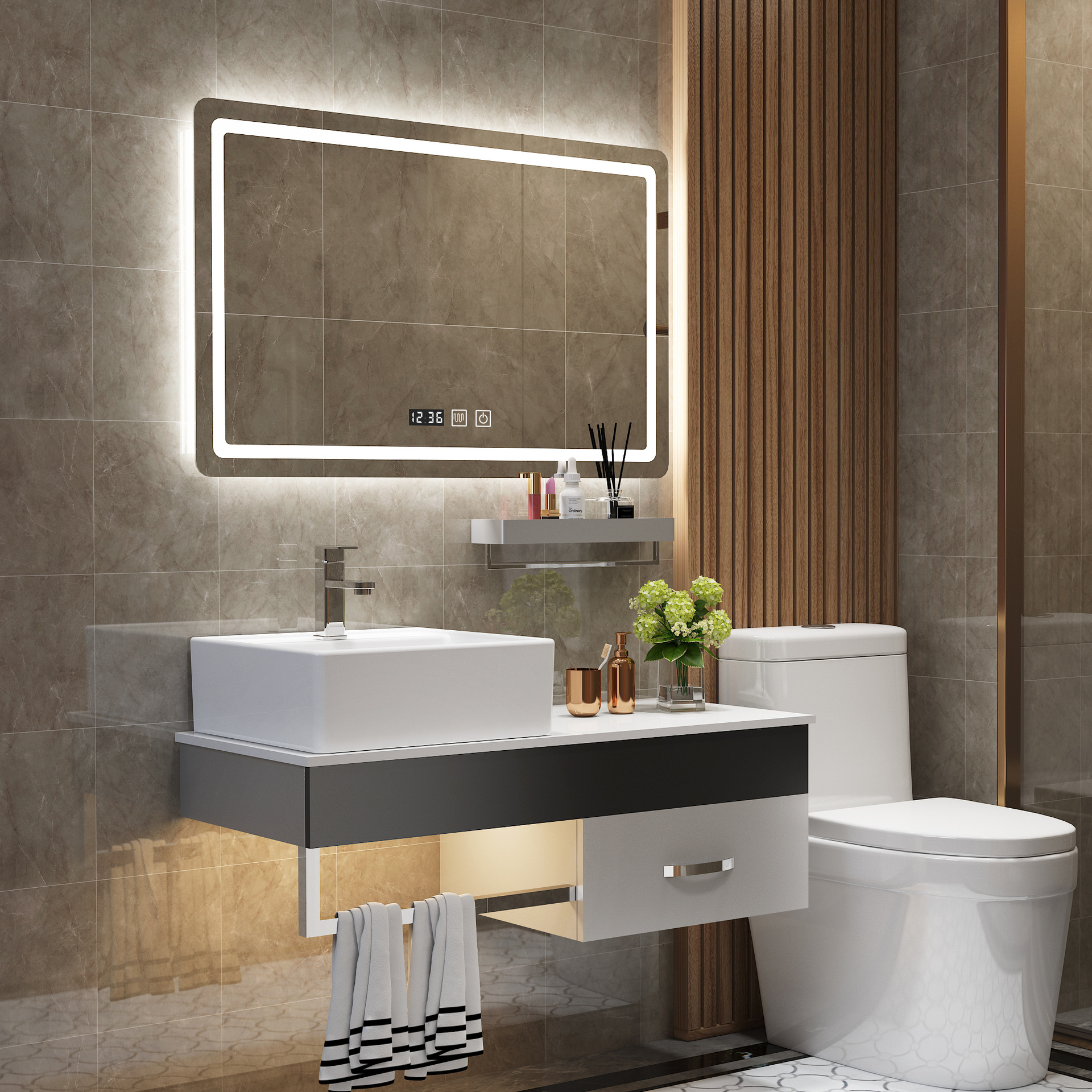 北欧不锈钢浴室柜小户型洗漱台卫浴柜组合现代简约卫生间洗脸吊柜