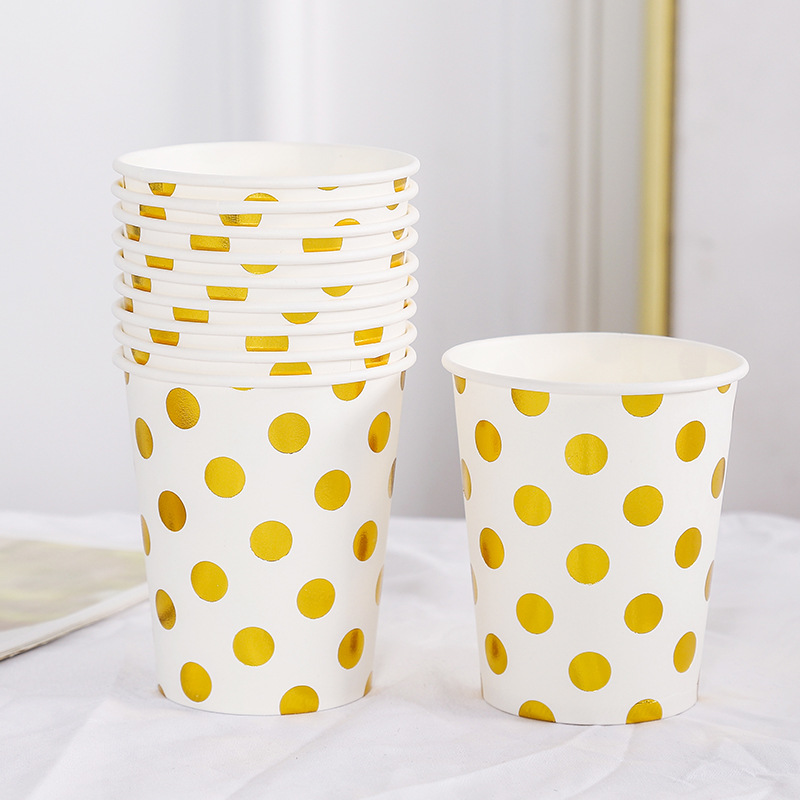 Factory in Stock Wholesale Disposable Paper Cup Hot Drink Cold Drink Printing Bronzing and Silver Plating Polka Dot 9 Oz 250ml Paper Cup