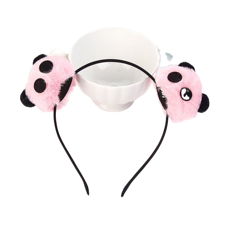 Panda Headband Plush Panda Barrettes Cartoon Cute Headwear for Face Wash Panda Base Same Three-Dimensional Souvenir