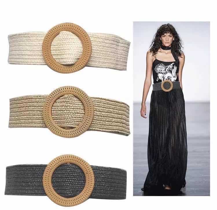 圆扣松紧皮带女草绳编织弹力圆环腰带女欧美潮款装饰裙腰封名族风