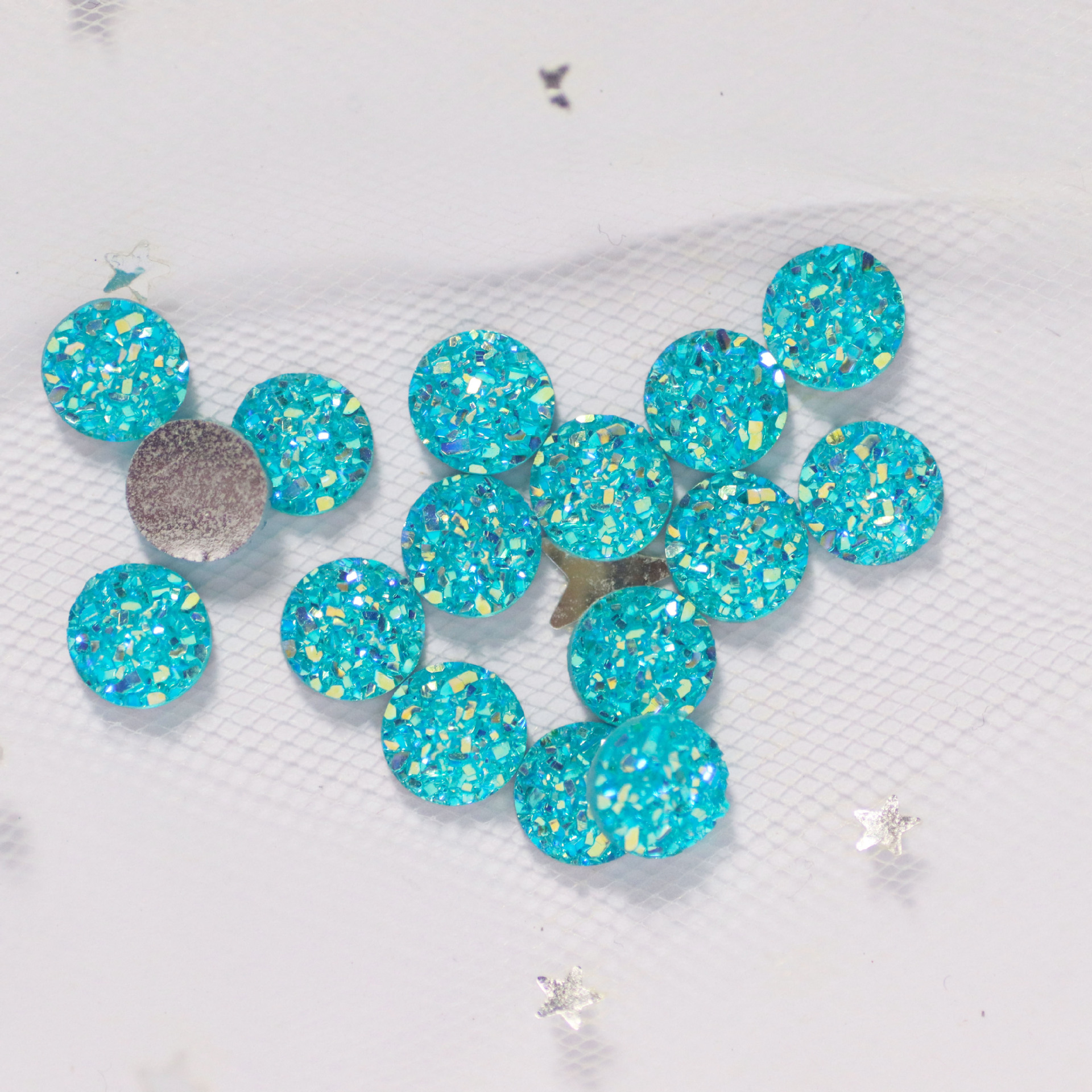 round Flat Resin Drill Starry Ore Concave Convex Ear Studs Necklace Accessories Diy Jewelry Accessories