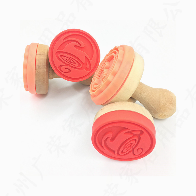 厂家热销耐高温食品级硅胶饼干印章带木柄可定制印花模具烘焙工具
