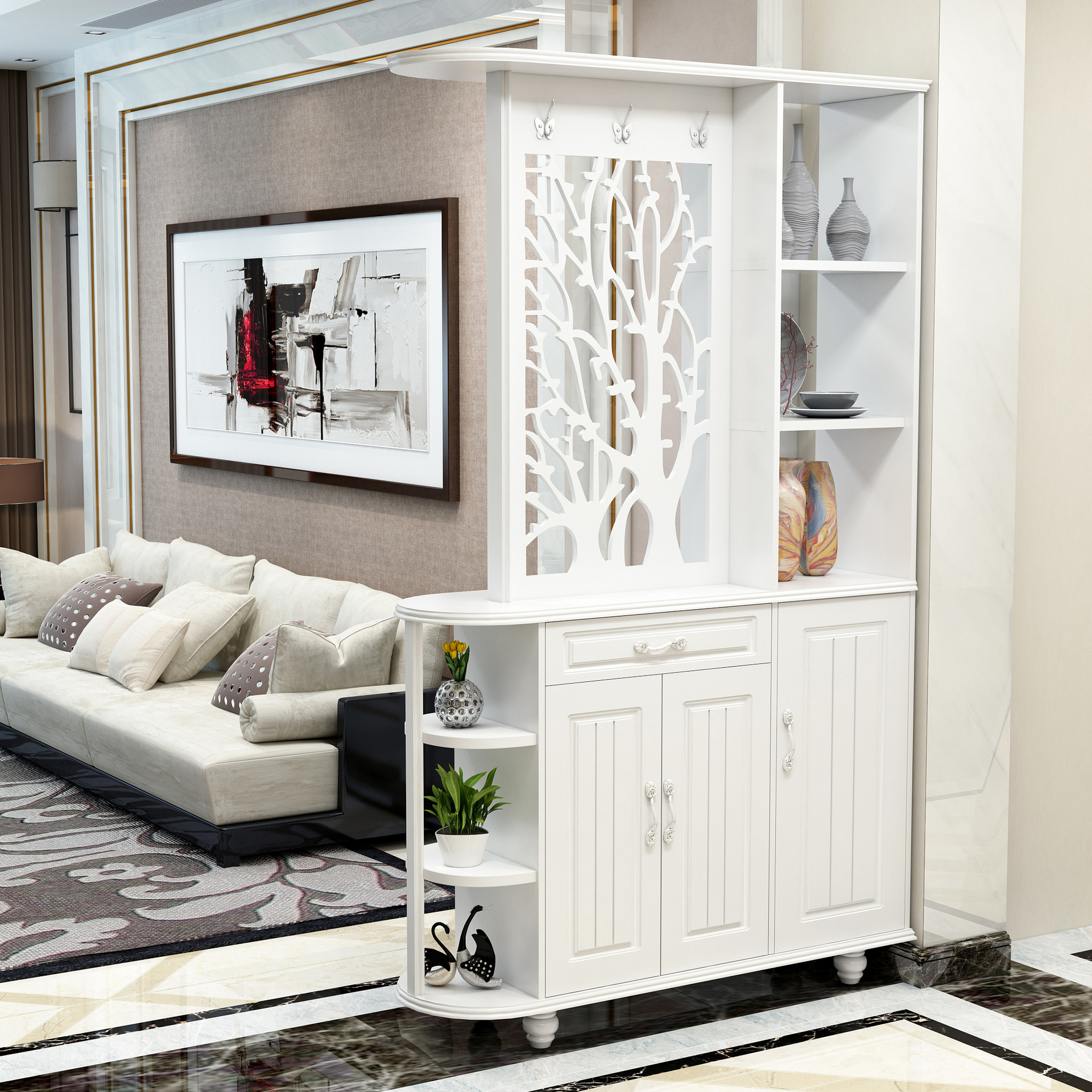 欧式雕花镂空客厅隔断间厅柜地中海双面烤漆鞋柜衣帽柜玄关门厅柜