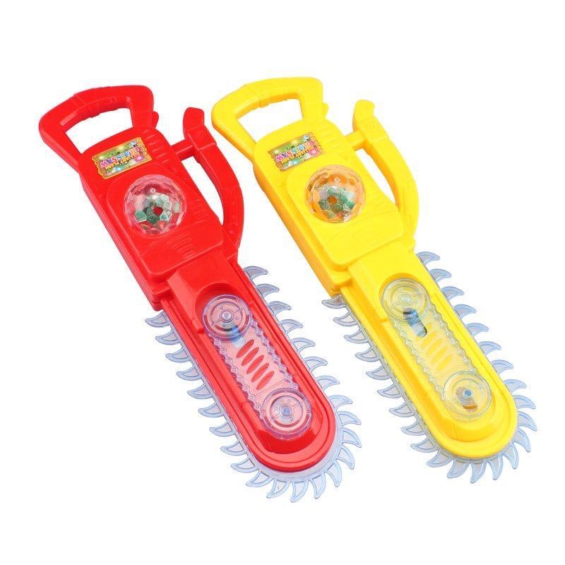 新款儿童电动玩具发光音乐震动锯子光头强卡通仿真带震动电锯批发