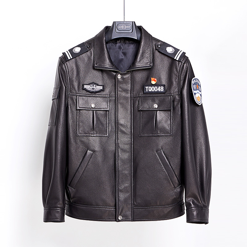 男装真皮皮衣皮夹克外套长袖指挥巡逻特勤物业安保保安制服工作服
