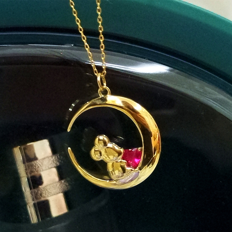 新款本命年生肖鼠项链925纯银心有所鼠锁骨链24k黄金女饰品礼物