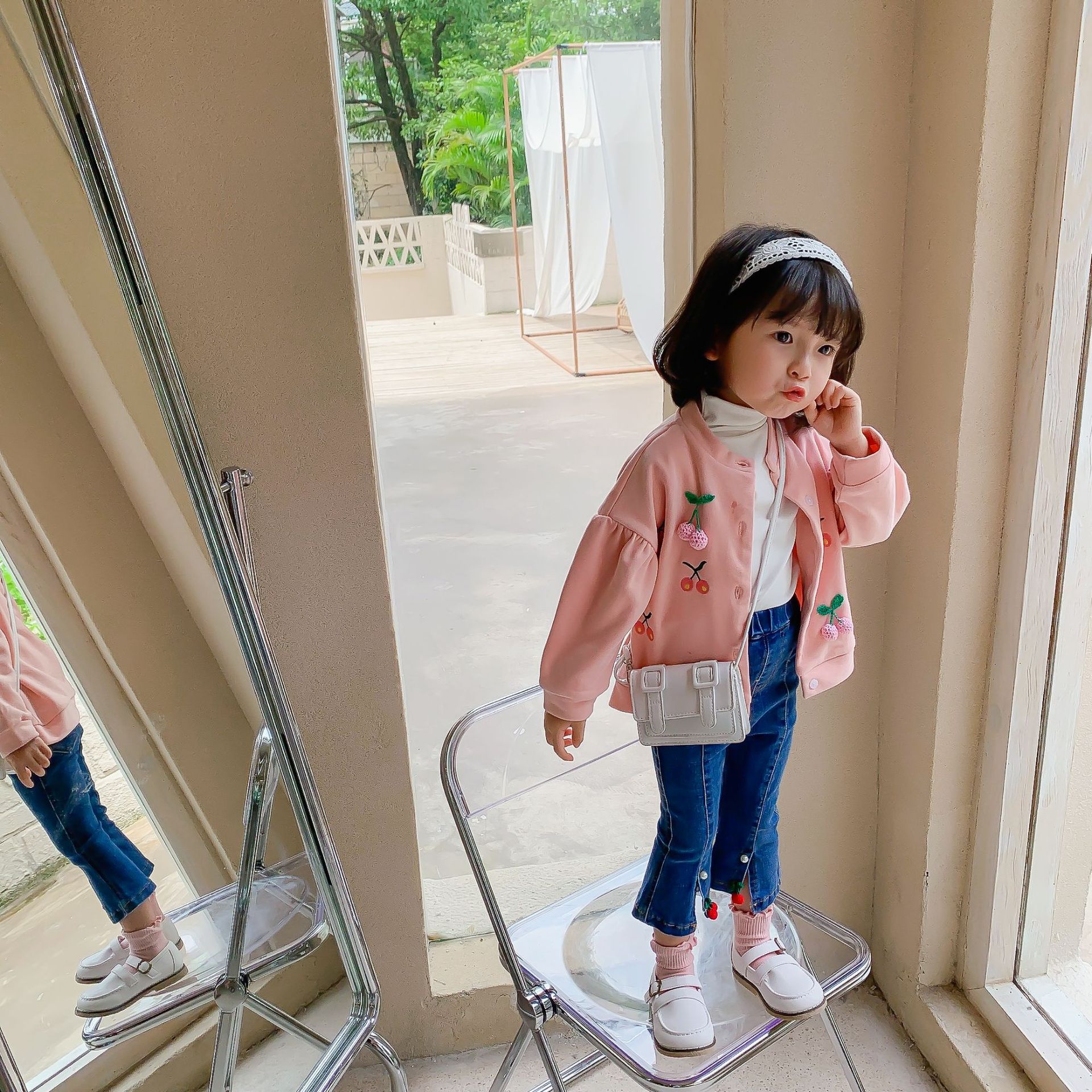 童装2020秋季新款女童樱桃开叉牛仔裤子中小女宝紧身裤子宝宝裤子