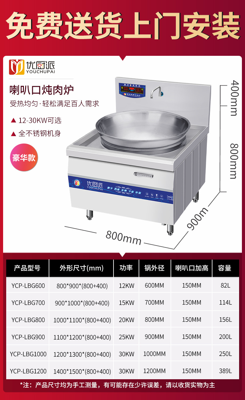 优厨派喇叭口煮面炉饸烙面机商用电磁炉牛羊肉卤肉煲汤灶厨房设备