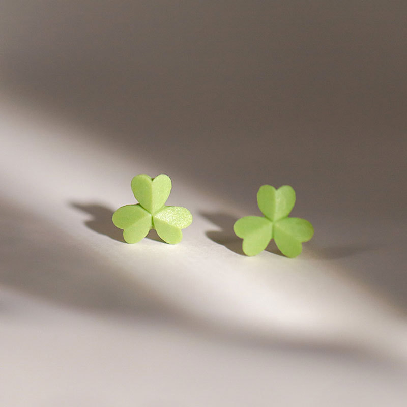 巨丰s925幸运草耳钉 新款简约可爱三叶花耳环 时尚百搭气质耳饰