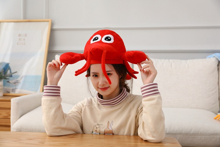 批发龙虾头套帽子毛绒头套拍照道具写真道具卡通头套