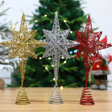 跨境批发圣诞树铁艺顶星树顶八角星桌面摆件树顶星星圣诞节装饰