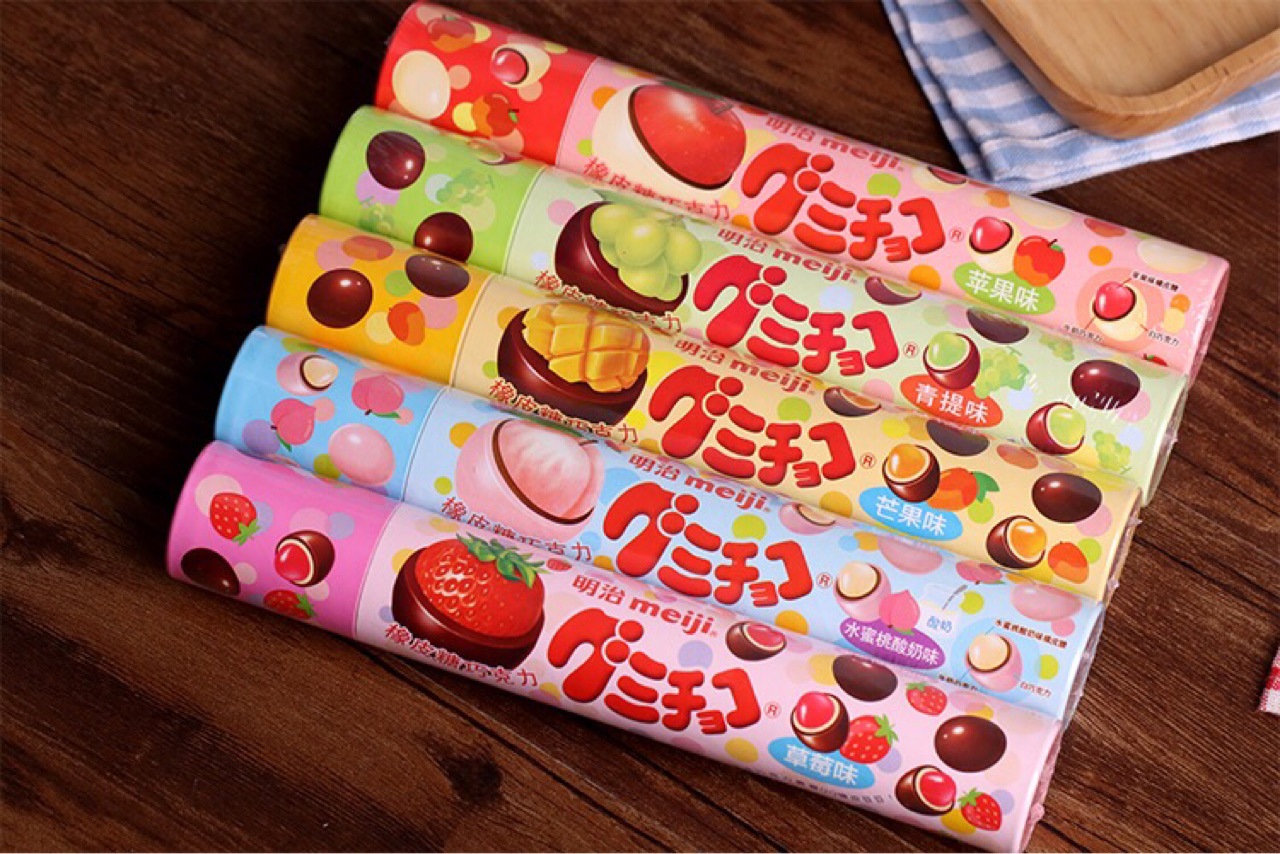 meiji明治 巧克力橡皮糖50g*6桶 青提 草莓 苹果 水蜜桃 芒果零食