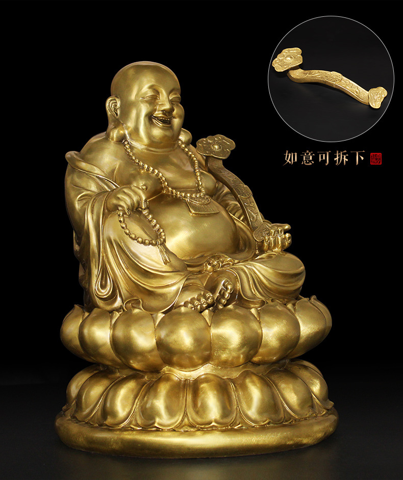 吉善缘 工厂批发纯铜如意弥勒佛像书桌家居装饰摆件0695