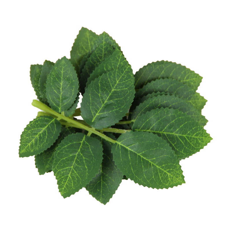 厂家直销 仿真花玫瑰叶子 单片5叶丝印玫瑰叶 花墙装饰拍照道具