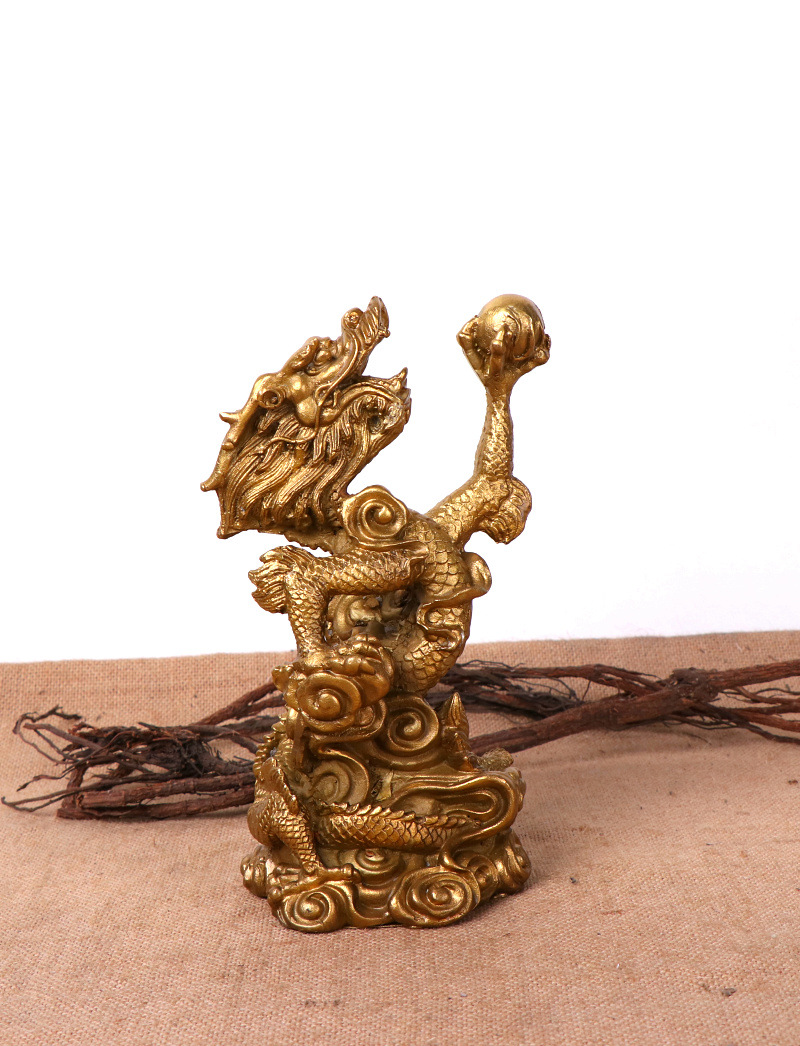 杨铜记 黄铜龙摆件 汉龙 盘龙戏珠 十二生肖龙工艺品 厂家批发