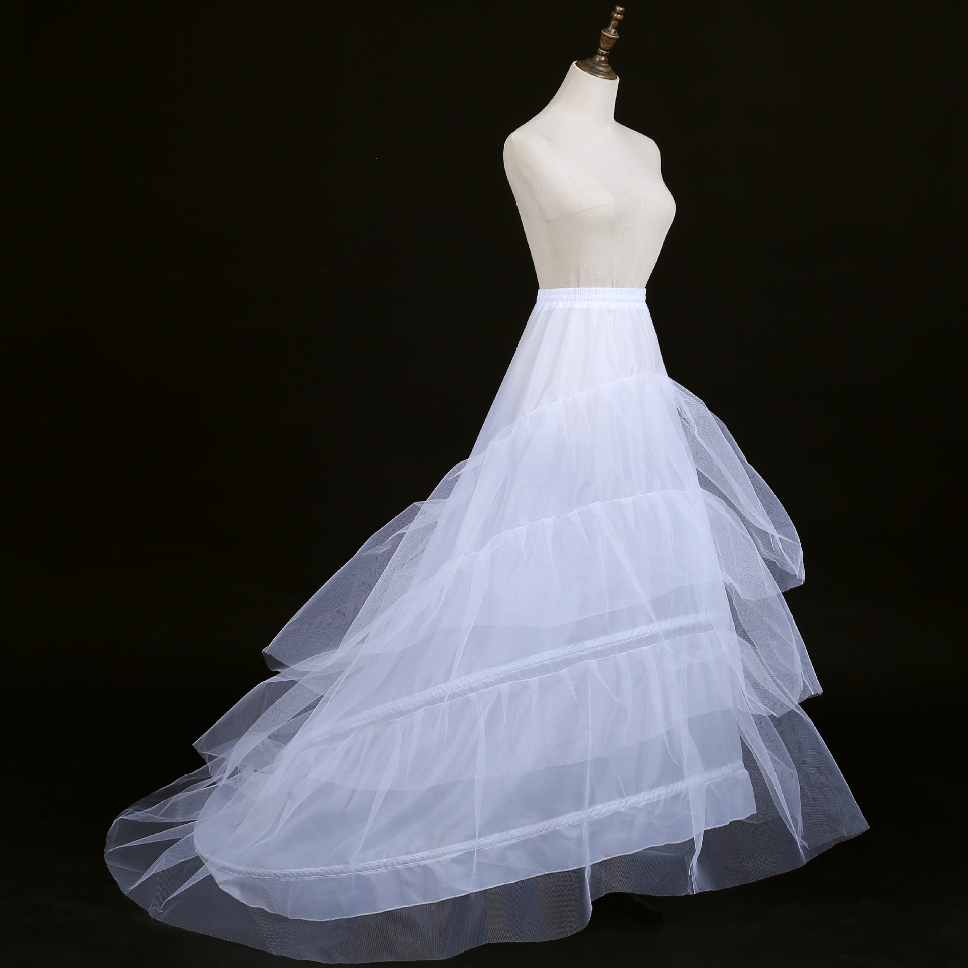 新娘婚纱拖尾裙撑 批发外贸两圈三纱大拖尾演出宴会内搭齐地衬裙