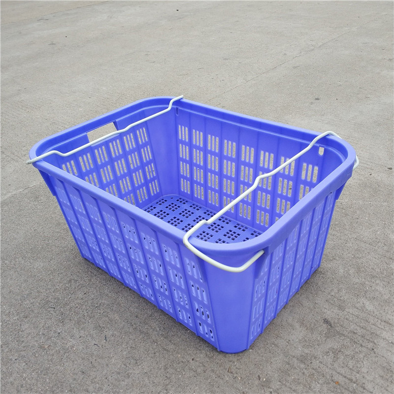现货供应蓝色生鲜蔬菜配送萝筐 塑料周转篓子 镂空沥水塑胶篮子