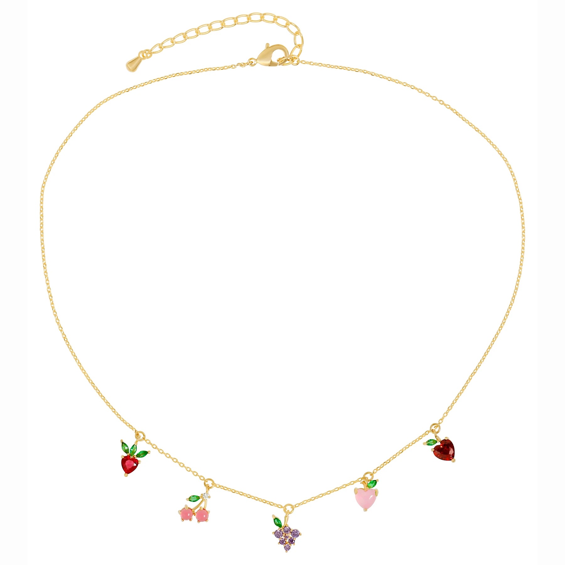 Cross-Border Jewelry Ins Hot Color Zircon Necklace Cherry Peach Tropical Fruit Clavicle Chain Necklace Female
