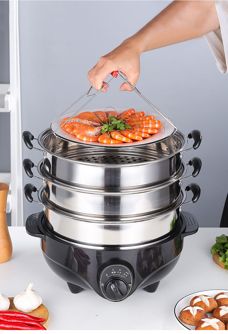 电蒸锅家用多功能电煮锅不粘锅多层炒菜煮饭一体锅蒸菜神器大容量