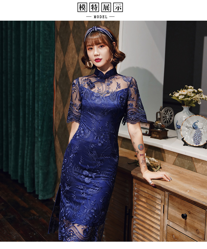 春夏季旗袍改良版女中国风修身性感短款年轻款少女蕾丝旗袍裙