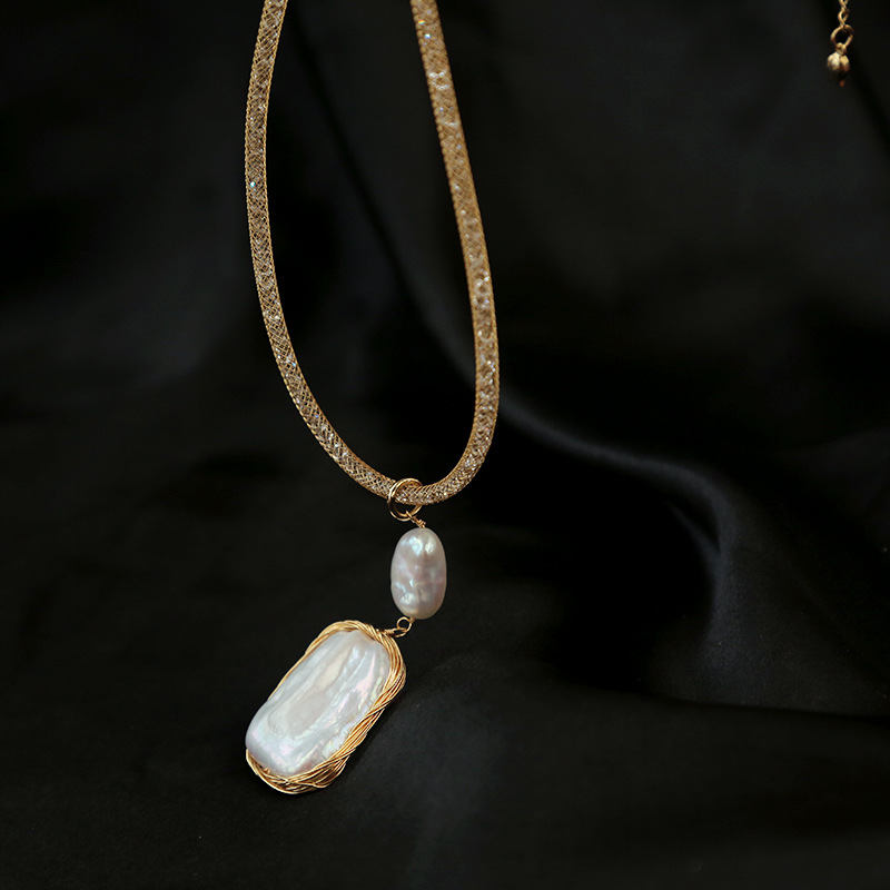 包金保色异形珍珠巴洛克手工绕线保色特色金包钻链条项链-阿里巴巴