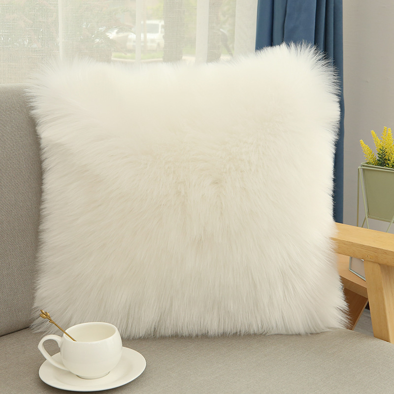 Cushion Plush Pillow Cover Cushion Wool-like Winter Plush Pillow Sofa Household Pillow without Core