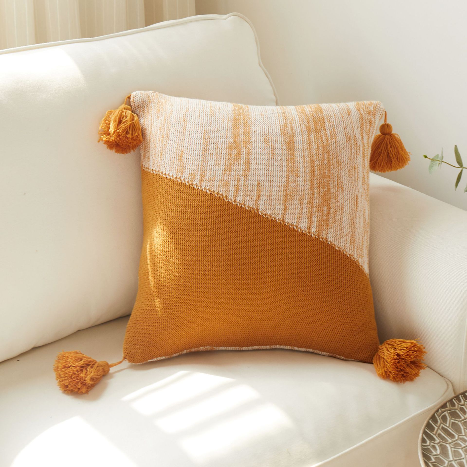 北欧拼接流苏针织抱枕套办公室沙发靠垫腰枕汽车靠枕家用靠背