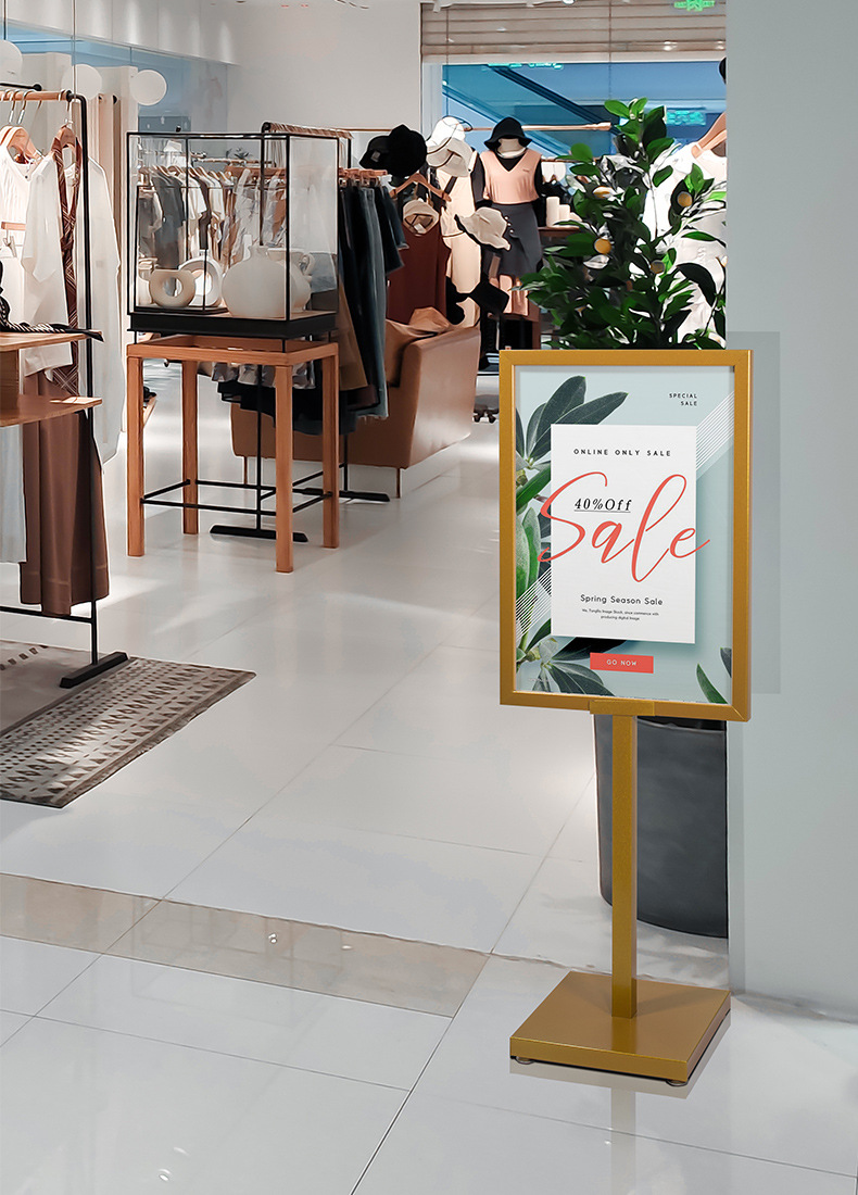 苹果立牌商场双杆立牌铝合金落地式广告指引牌kt板海报展示架批发