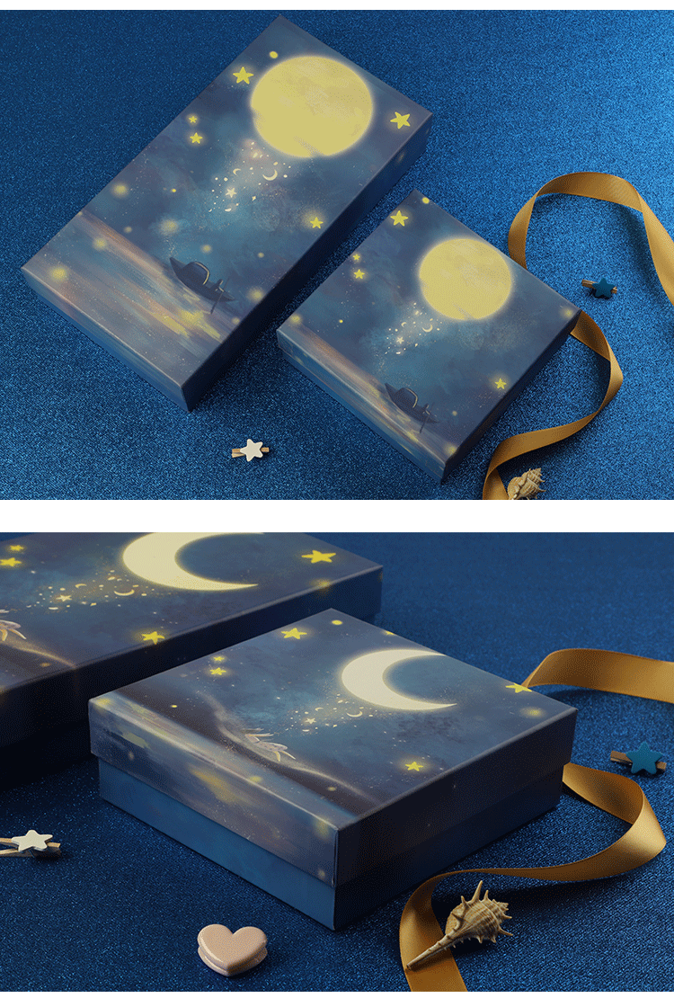 高档正方形礼品包装盒定做天地盖礼物盒现货卡通学生星空蓝色礼盒