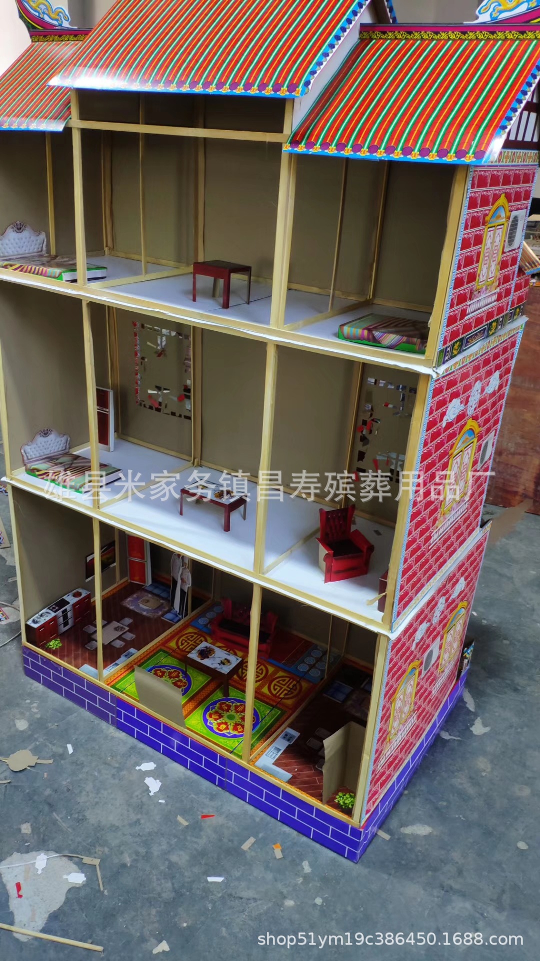 殡葬纸扎别墅竹纸楼房冥屋灵屋子纸活楼房祭祀楼房纸房子纸屋批发