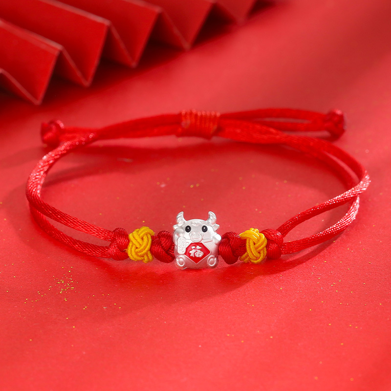宸琪s925银萌牛福红绳手链女式国潮时尚民族风牛年生肖本命年手绳