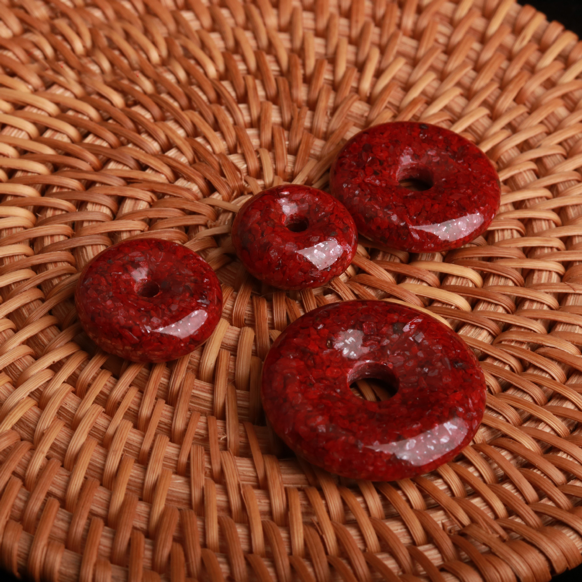 朱砂透光晶体砂《平安扣》辟邪护身挂件diy原矿配件招财保平安