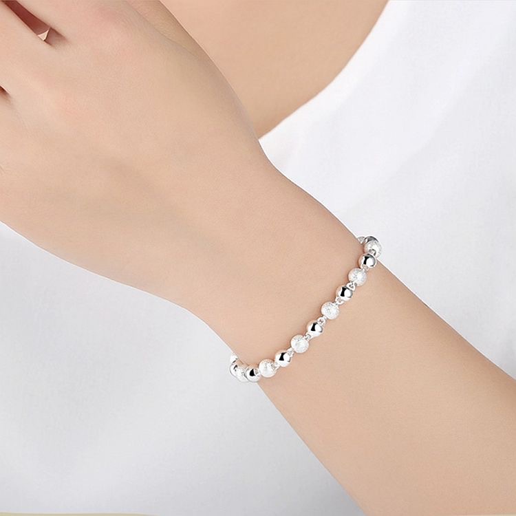 s999纯银手链磨砂圆珠手串转运珠手链女纯银转运