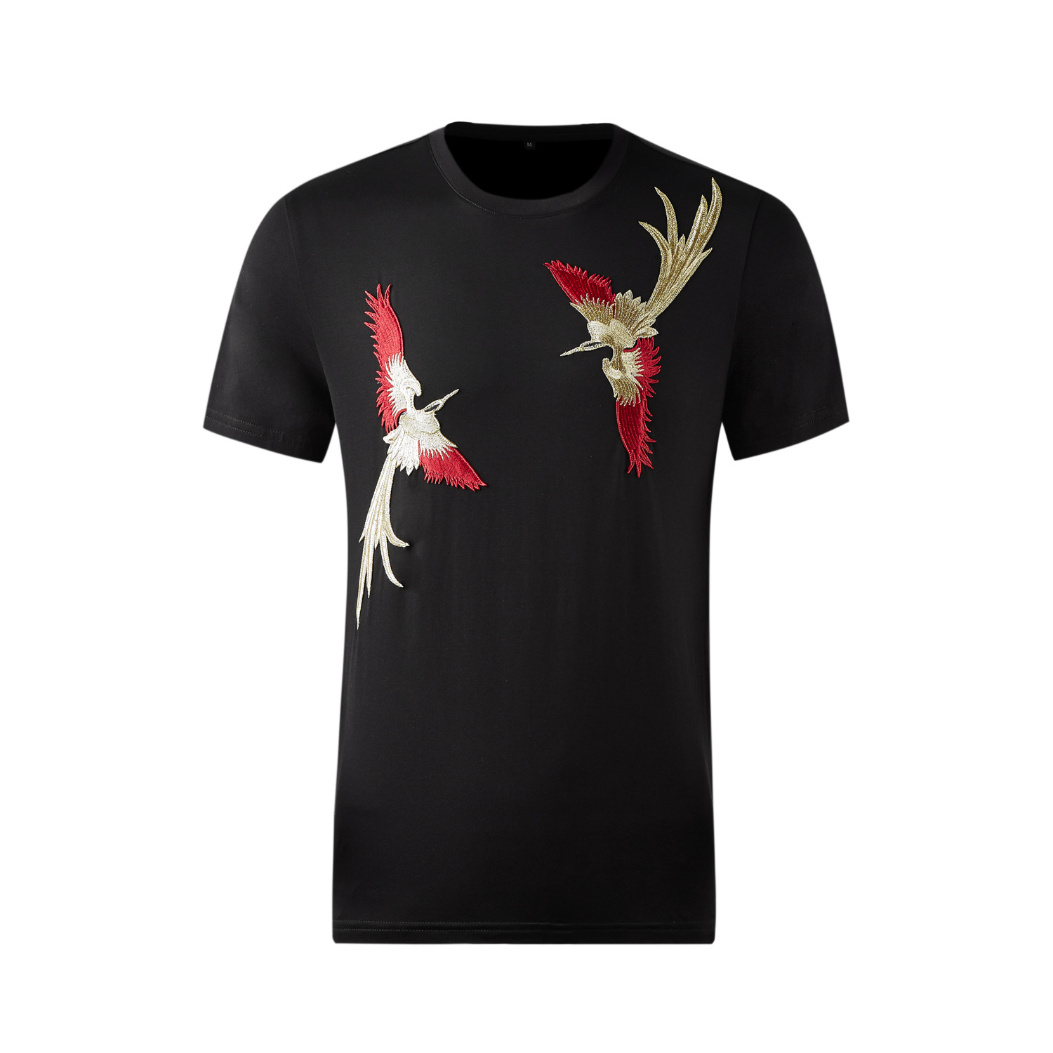 2020夏季心艺新品短袖t桖中国风情侣鸟刺绣男式时尚潮牌一件代发