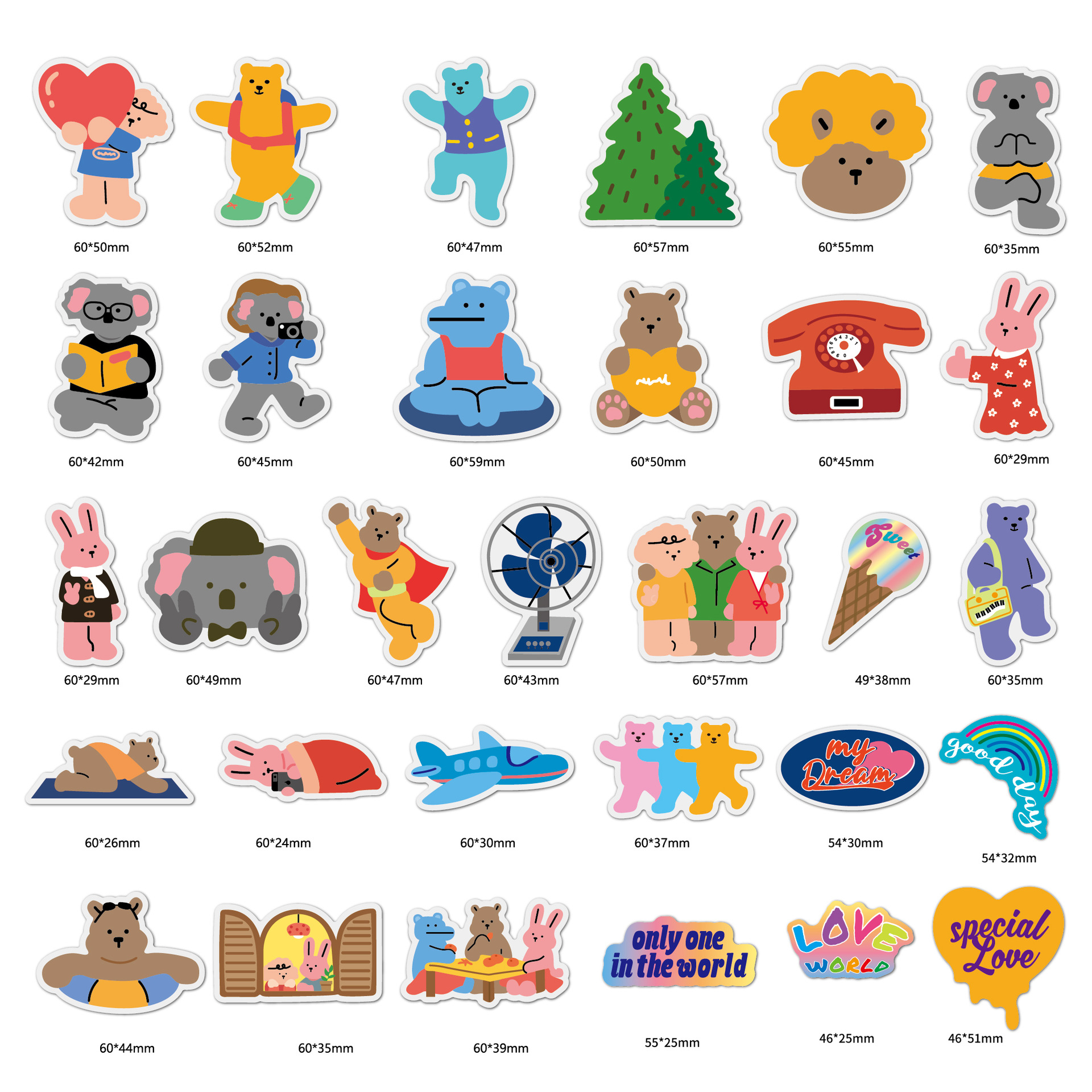 镭射卡通贴纸韩国ins可爱复古贴画手机平板行李箱炫彩小熊贴纸