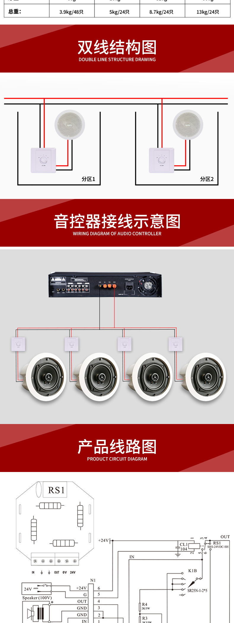 广播背景音乐5档位音量控制开关 6w30w60w120w广播喇叭音量控制器
