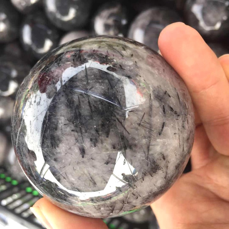 厂家批发天然水晶球黑发晶球黑碧玺球风水球居家摆件工艺品