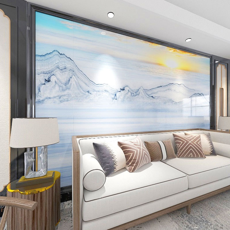 电视背景墙壁纸客厅新中式8d仿大理石纹山水画现代3d影视墙布壁画