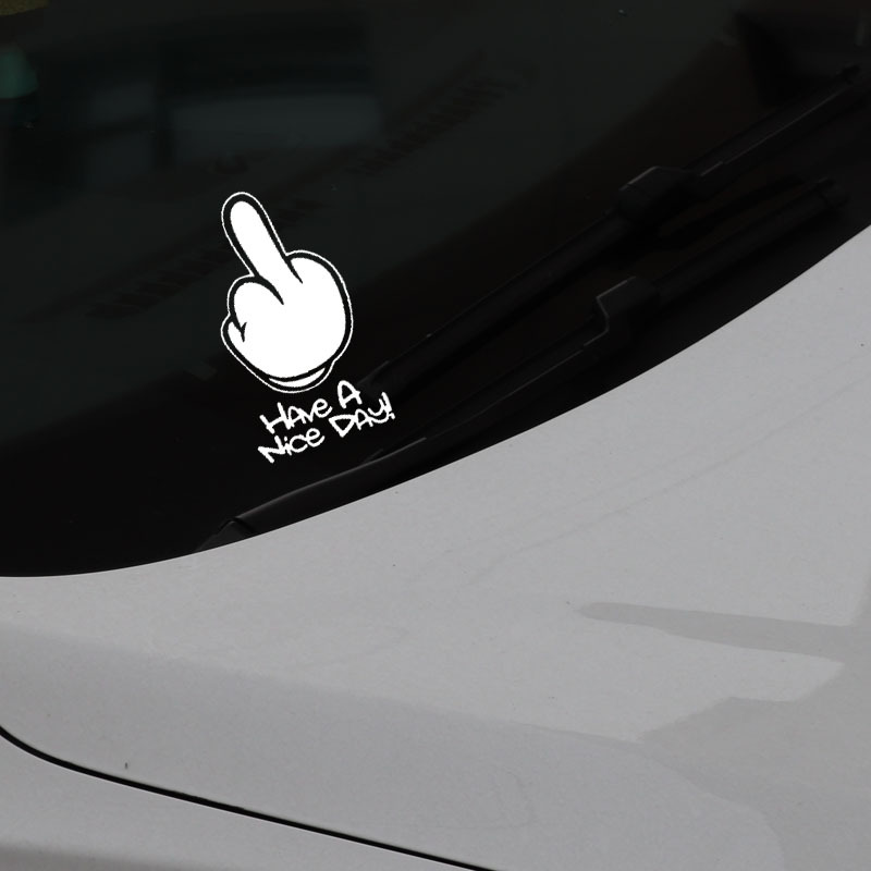 外贸反光贴图汽车贴纸have a nice day finger竖中指手势挡划痕