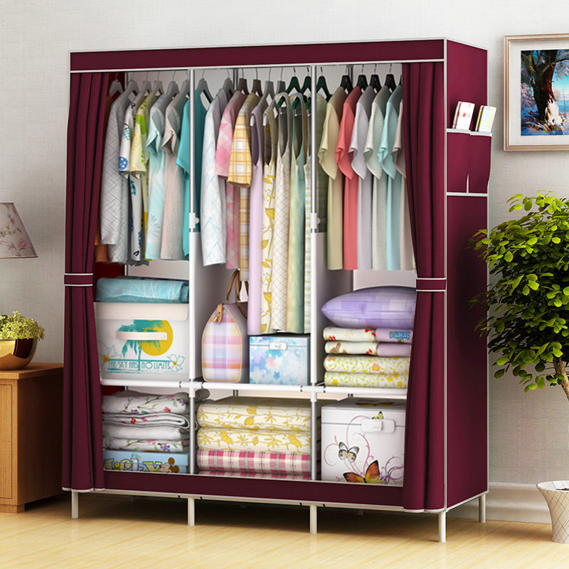 Simple Wardrobe Combination Household Wardrobe Mobile Door Curtain Wardrobe Simple Assembly Cloakroom Storage Wardrobe