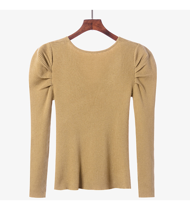 女装2020秋韩版宽松褶皱v领显瘦长袖针织衫毛衣打底衫上衣y2019